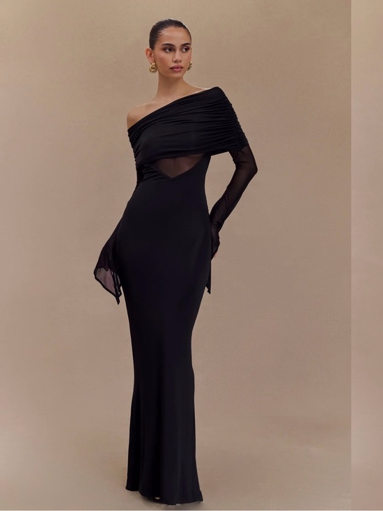 Meshki Dresses & Skirts - Meshki Kaitlin dress - Black Off-Shoulder Mesh-Inset Maxi Dress